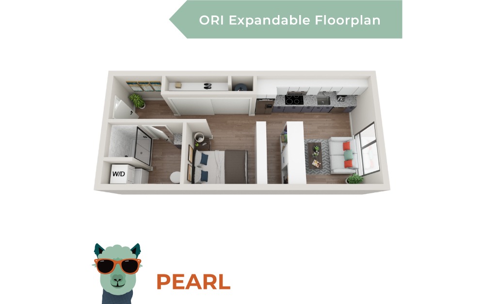 Pearl - Studio floorplan layout with 1 bath and 457 square feet.